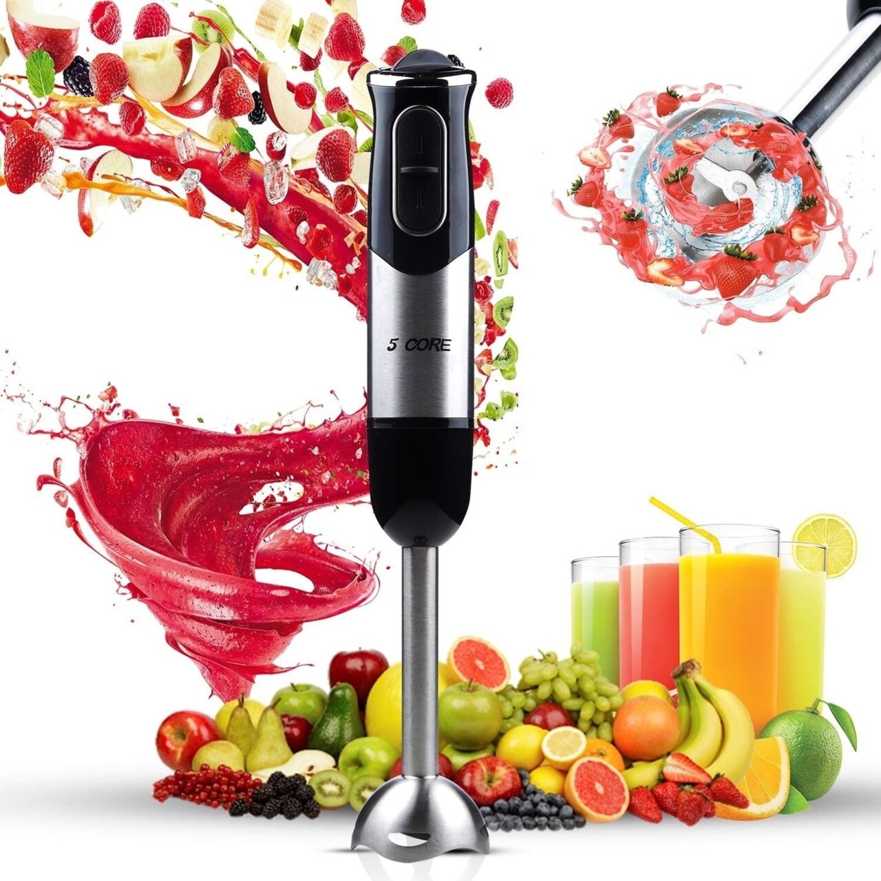 SKUSHOPS Hand Held Blender Stick 500 WATT Immersion 2 Speed Turbo Mixer 2 Titanium Blades